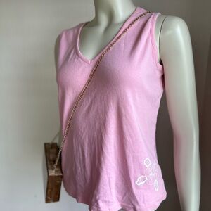 Pink Sleeveless Top with Floral Detail M